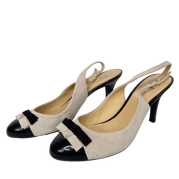 Geox Respira Sling Back Heels Patent Leather Black Nude Womens 40‎ EU 10 US - Picture 9 of 11